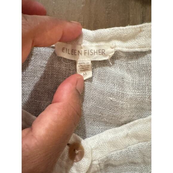 Eileen Fisher Womens Gauzy Linen Button Down White Shirt Lagenlook Coastal SZ M - Picture 5 of 6